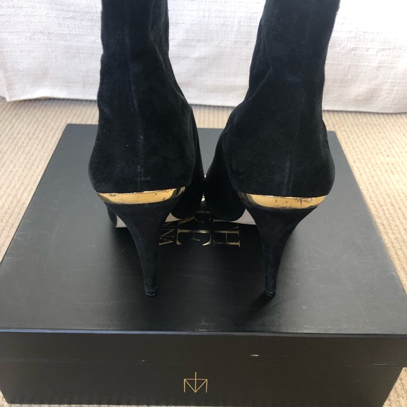 Black Suede ankle boots with gold accents - Picture 3 of 6